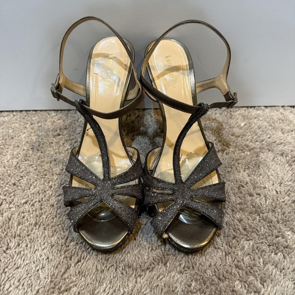 Kate Spade Shoes Womens Size 9.5 Silver Glitter Strappy High Heel Sandals Italy - Picture 2 of 9